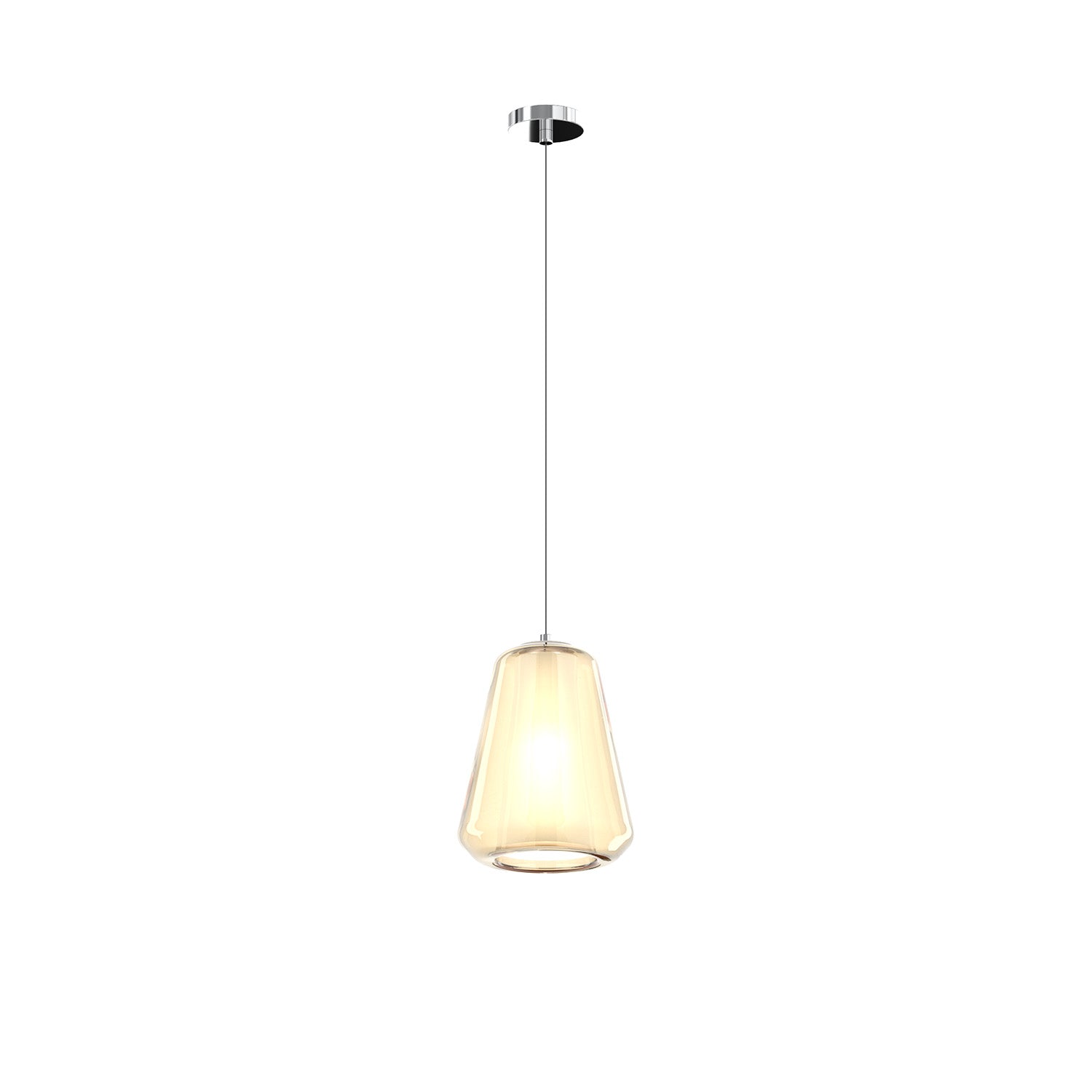 Sospensione Contemporanea Double Skin Gamma Metallo Cromo Vetro Ambra 1 Luce E27