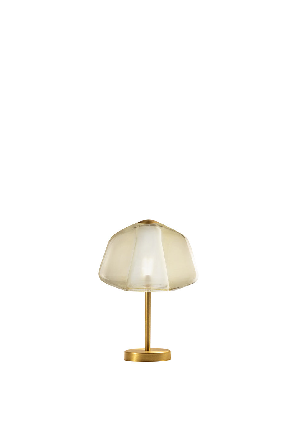 Lampada Contemp. Double Skin Alpha Metallo Ottone Sat. Vetro Ambra 1 Luce E27