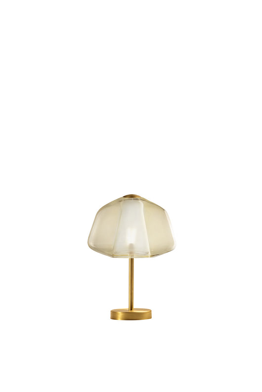 Lampada Contemp. Double Skin Alpha Metallo Ottone Sat. Vetro Ambra 1 Luce E27