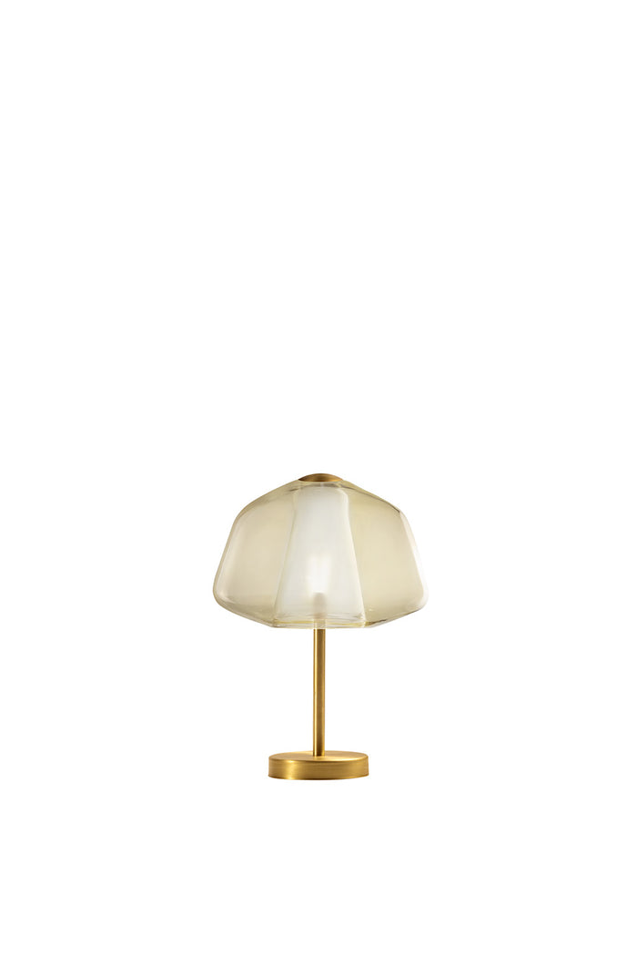 Lampada Contemp. Double Skin Alpha Metallo Ottone Sat. Vetro Ambra 1 Luce E27