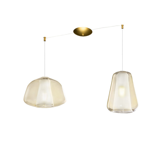 Lampadario Contemporaneo Double Skin Metallo Ottone Vetro Ambra 2 Luci E27