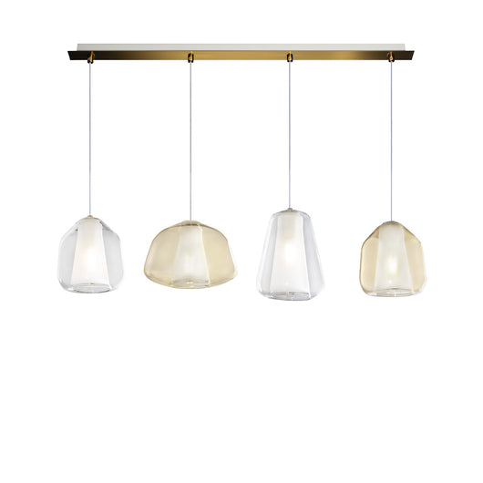 Lampadario Contemporaneo Double Skin Metallo Ottone Vetro Trasp-Ambra 4 Luci E27