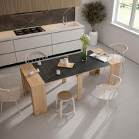 Consolle allungabile, 222x90x77cm, Per 10 persone, Tavolo da pranzo, colore Rovere e nero RF2638