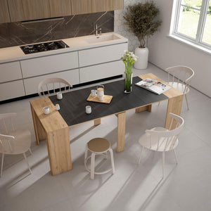 Consolle allungabile, 222x90x77cm, Per 10 persone, Tavolo da pranzo, colore Rovere e nero RF2638