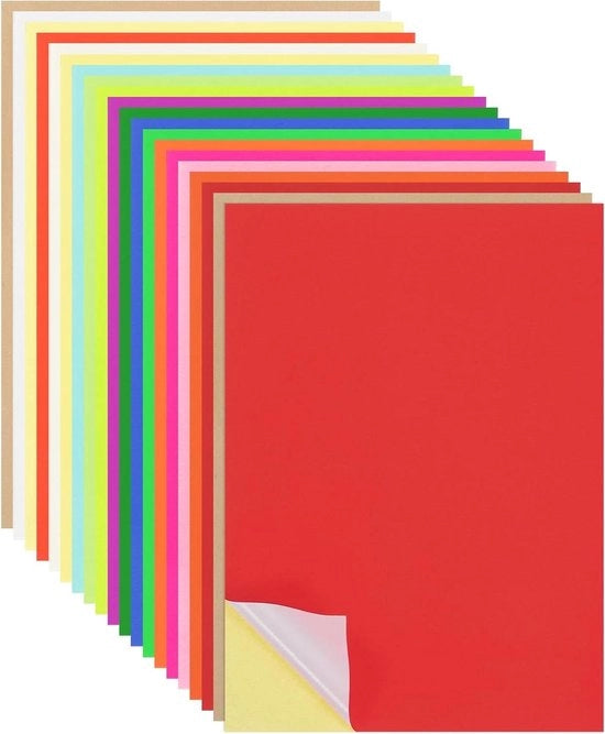 Papier adesivo colorato, 25 fogli, formato A4, 20 x 30 cm