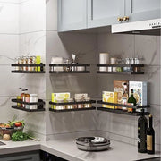 Organizzatore di Spezie - Organizzatore per Wand con Adesivo e Viti - Raccoglitore di Spezie per Cucina - Bagno - 50 cm Matto Nero