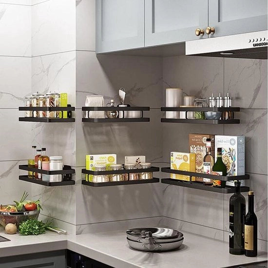 Organizzatore di Spezie - Organizzatore per Wand con Adesivo e Viti - Raccoglitore di Spezie per Cucina - Bagno - 50 cm Matto Nero