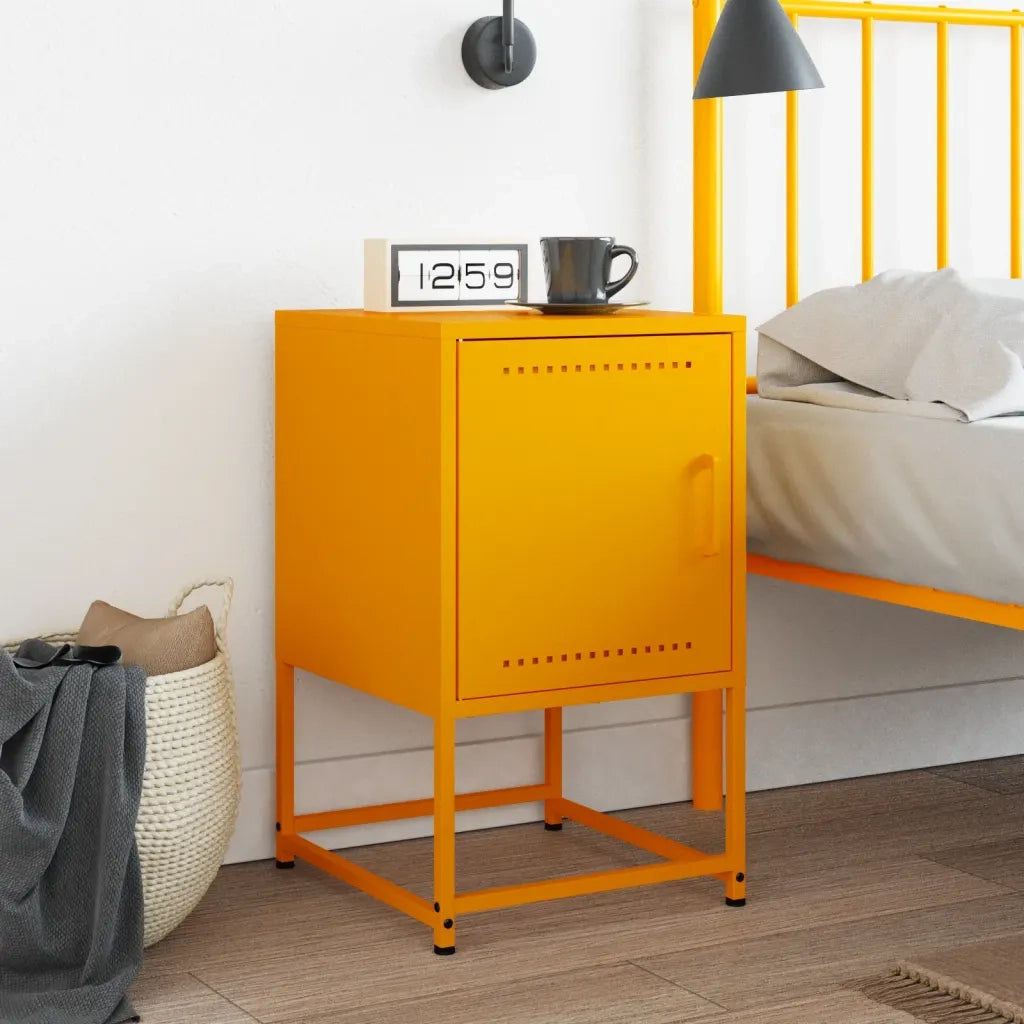 Comodino | Armadio da Notte | Mobiletto da notte Giallo Senape 36x39x60,5 cm in Acciaio