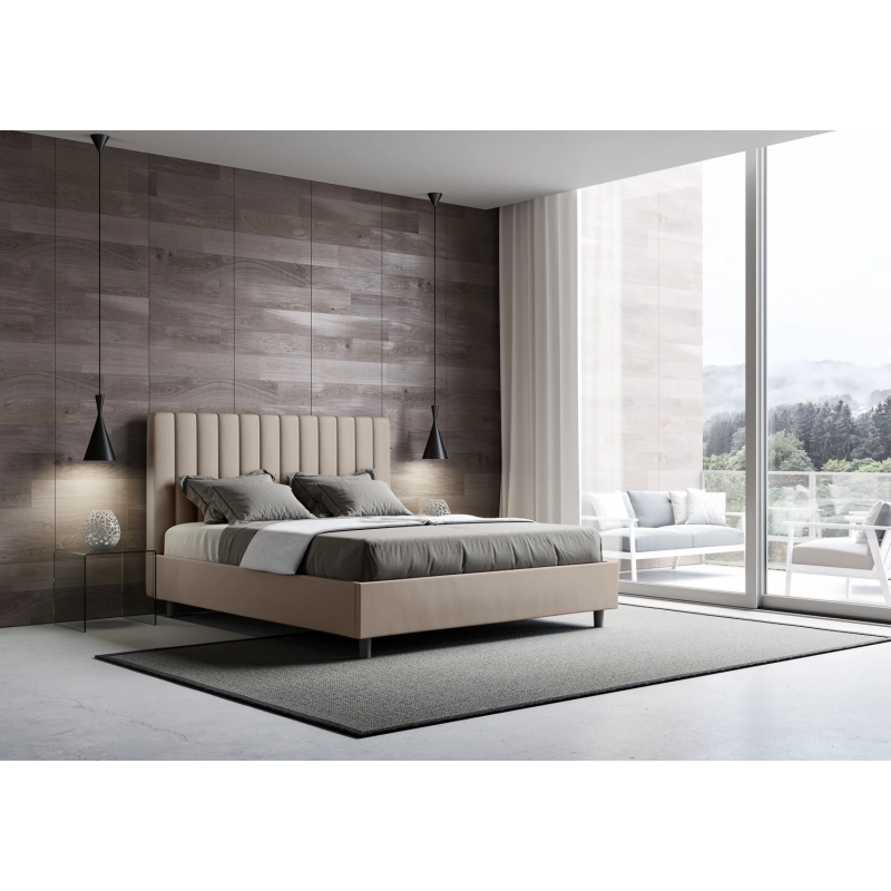 Letto imbottito Matrimoniale 160x210 cm Agueda - Similpelle,Tortora,Contenitore