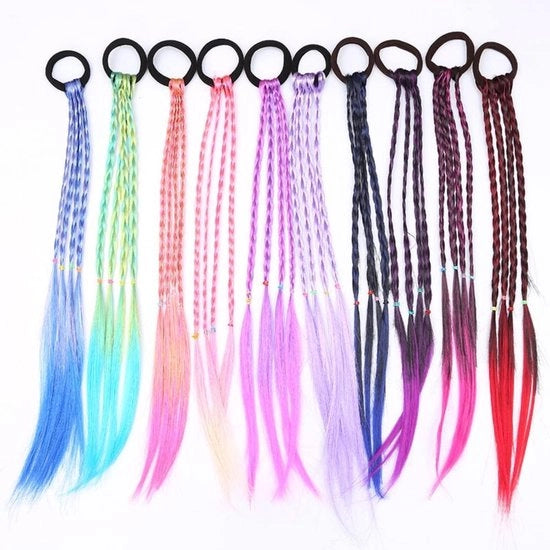 Set di Capelli Colorati per Bambini - 10 pezzi - Elastici - Bende per Capelli - Ombre - Colori per Capelli - Bambini e Donne - 40 cm