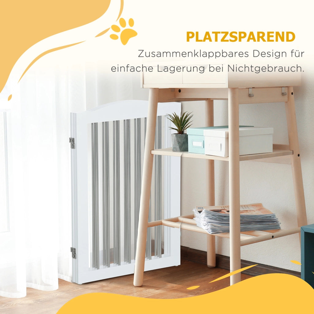 Barriera estensibile a forbice pieghevole per cani in MDF con supporti per porte e scale bianco 154 × 30 × 80 cm