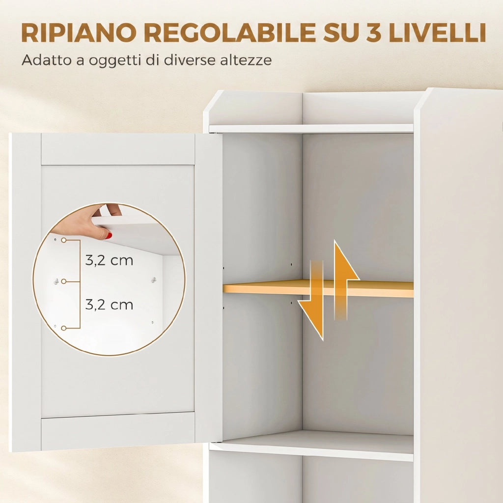 Mobile Bagno Alto con Cesto a Ribalta e Mensole, 40x30x170 cm, Bianco