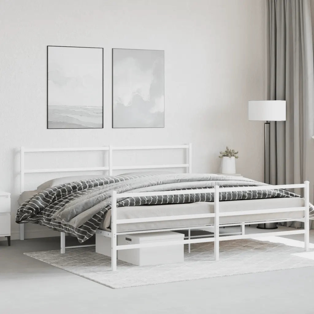 Giroletto con Testiera e Pediera-Struttura Letto Metallo Bianco 193x203 cm 277902