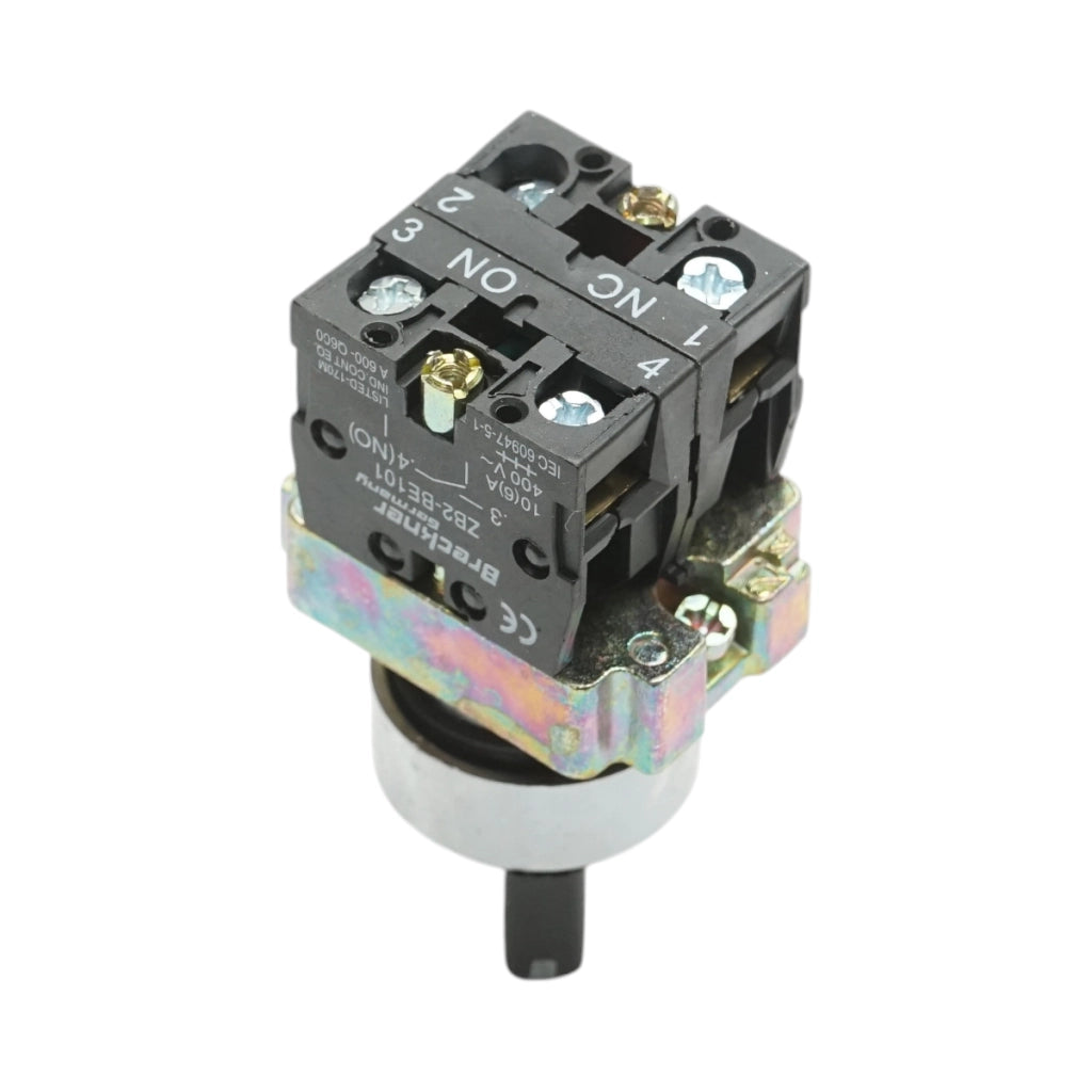 Selettore a 2 posizioni nero con blocco 1NO+1NC, 400V/10A, LAY5-BD25C Breckner Germany