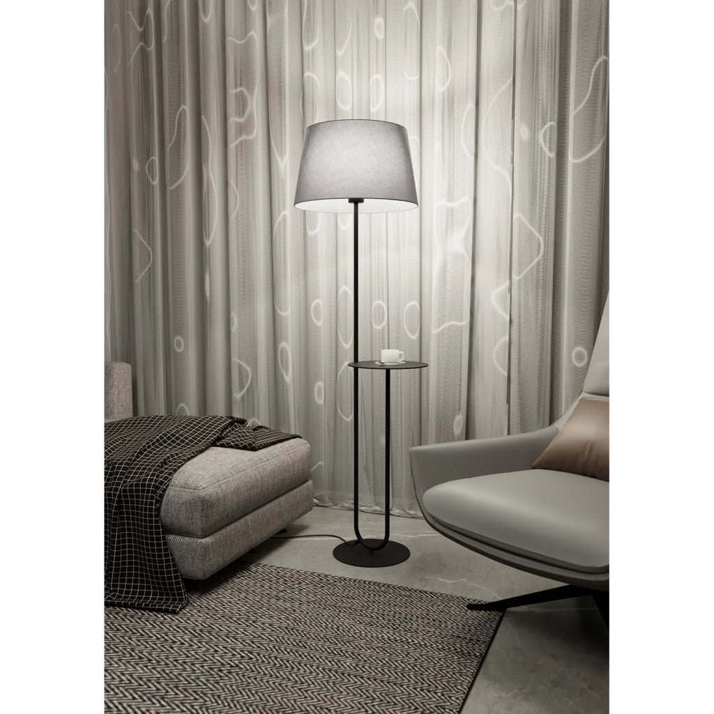 Piantana 1 Luce Horus Paralume In Tessuto Grigio Con Mensola In Acciaio Nero