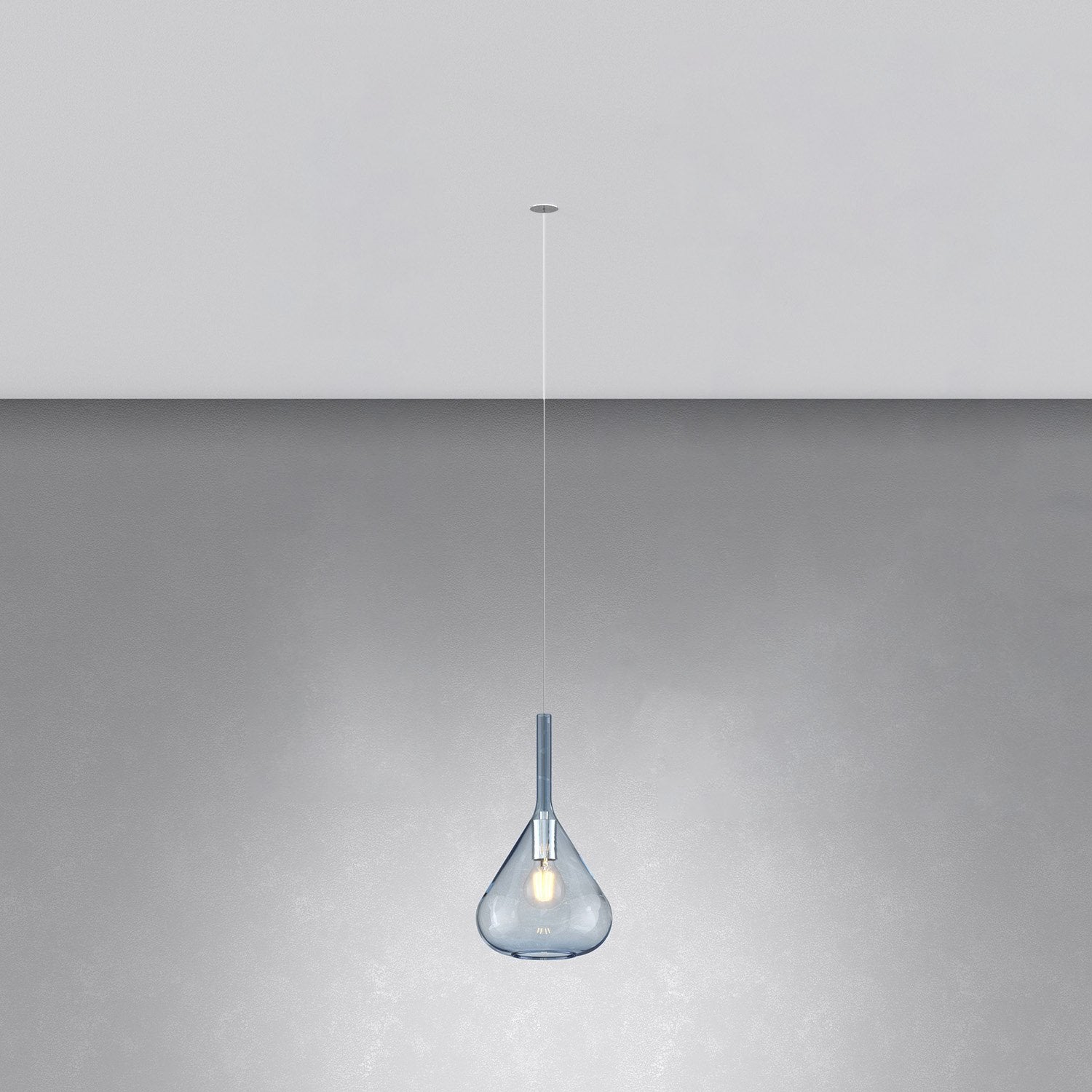 Sospensione Incasso Contemporanea Kona Metallo Cromo Vetro Blu 1 Luce E27