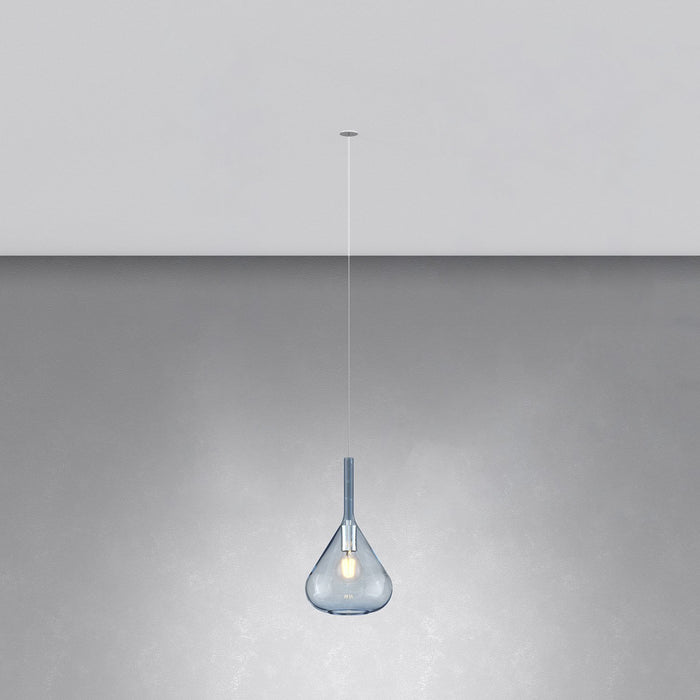 Sospensione Incasso Contemporanea Kona Metallo Cromo Vetro Blu 1 Luce E27