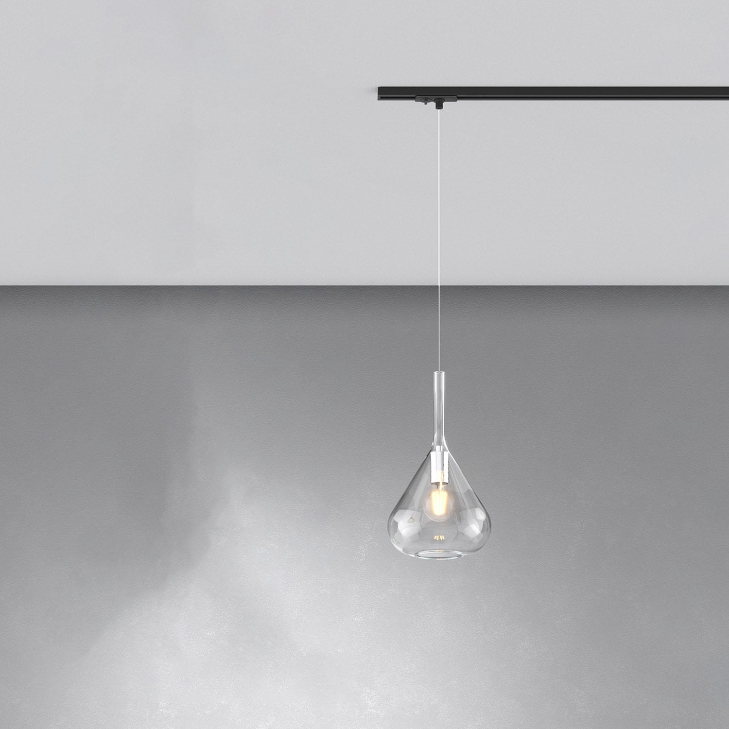 Sospensione Binario Contemporanea Kona Metallo Nero Vetro Trasparente 1 Luce E27