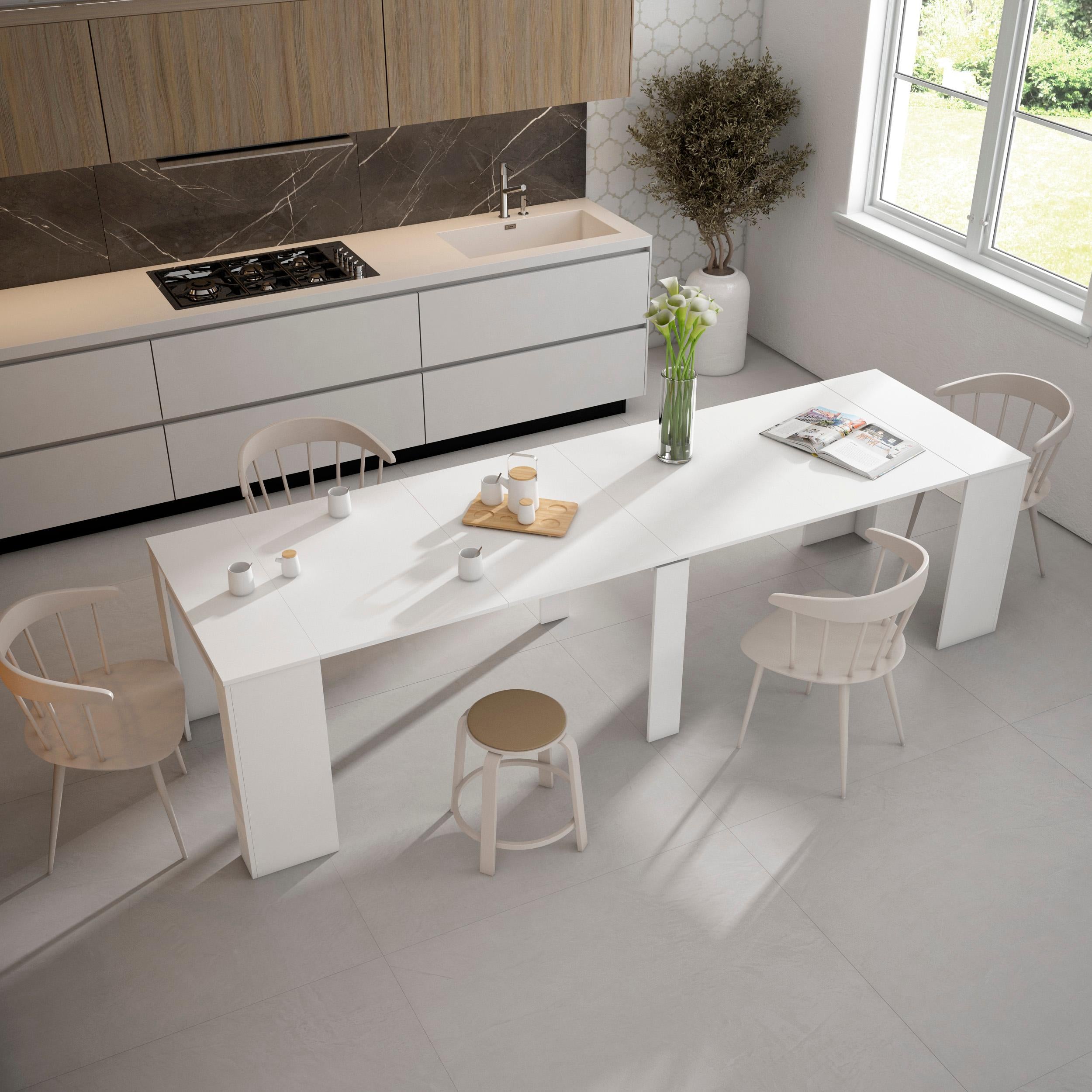 Consolle allungabile, 302x90x77cm, Per 14 persone, Tavolo da pranzo, Bianco RF2628