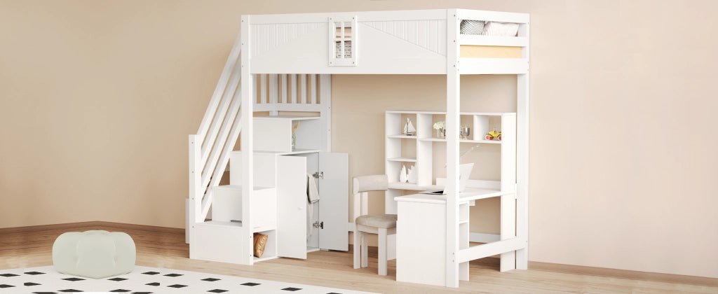 Letto a castello in legno bianco con funzione contenitiva 90x200 cm