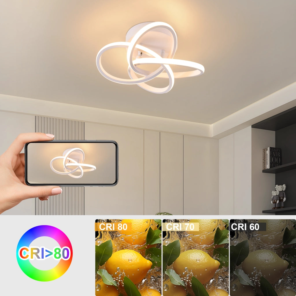 ZMH Lampada da soffitto plafoniera LED moderna 28W 3000K bianco caldo design fiore 4 petali bianco metallizzato 32cm