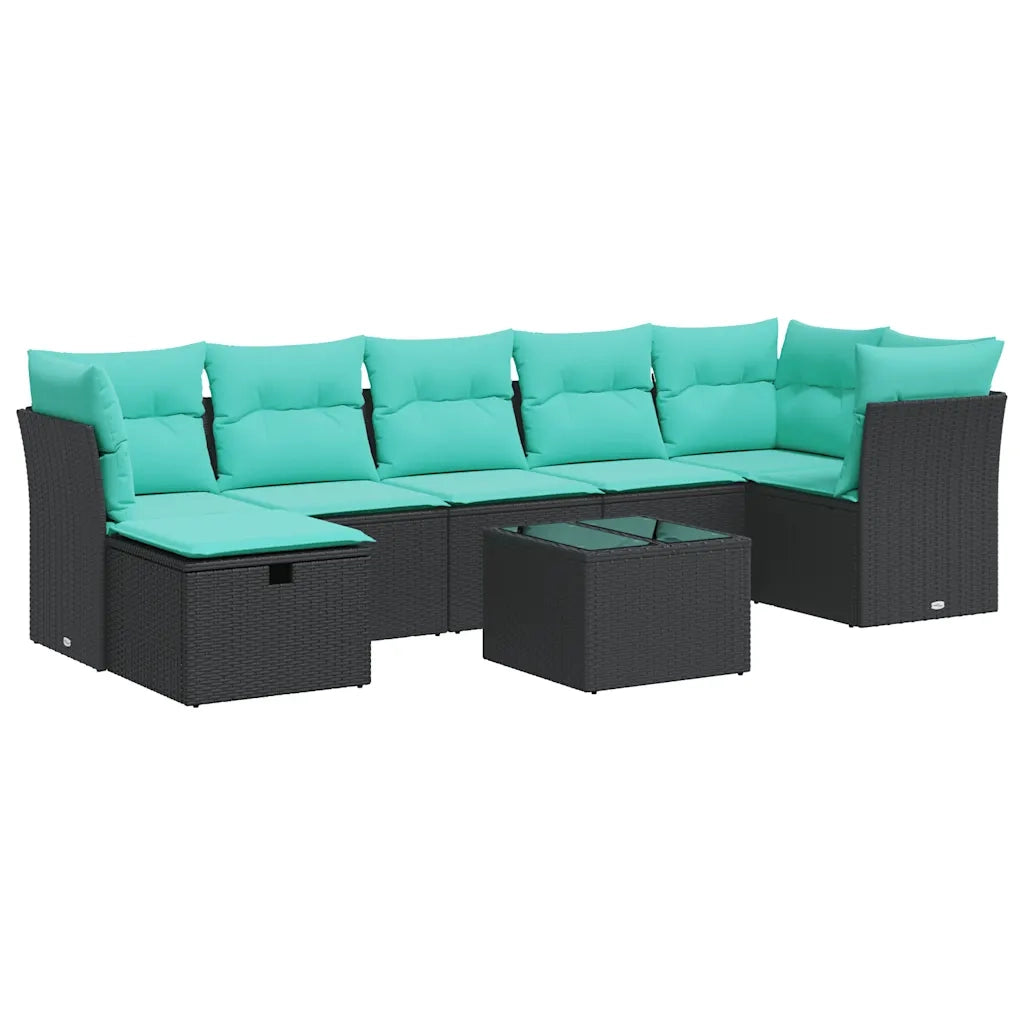 Set Divani da Giardino con Cuscini 8 pz Nero in Polyrattan 3325313