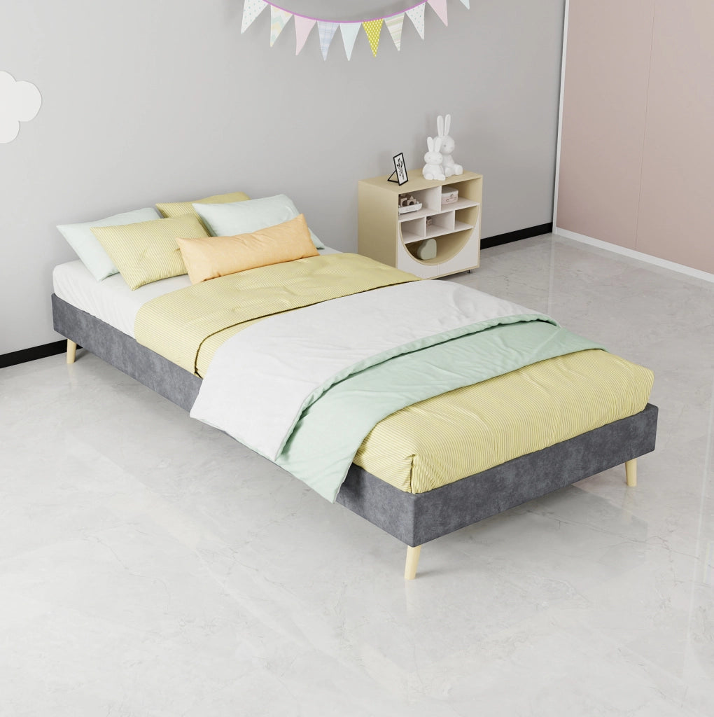 Struttura letto singolo 90x200 cm in tessuto e metallo; grigio; design moderno