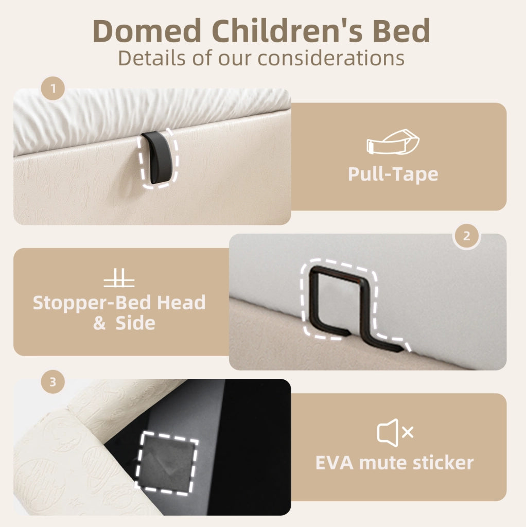 Letto singolo imbottito per bambini 90x200 cm con contenitore e materasso H3 a 7 zone; PU beige