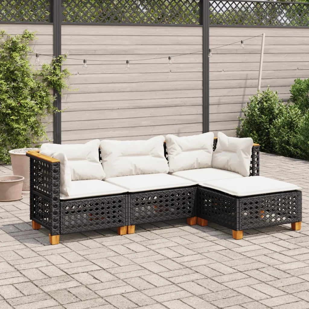 Set Divani da Giardino 4 pz | Set Salotto da Giardino con Cuscini Nero in Polyrattan