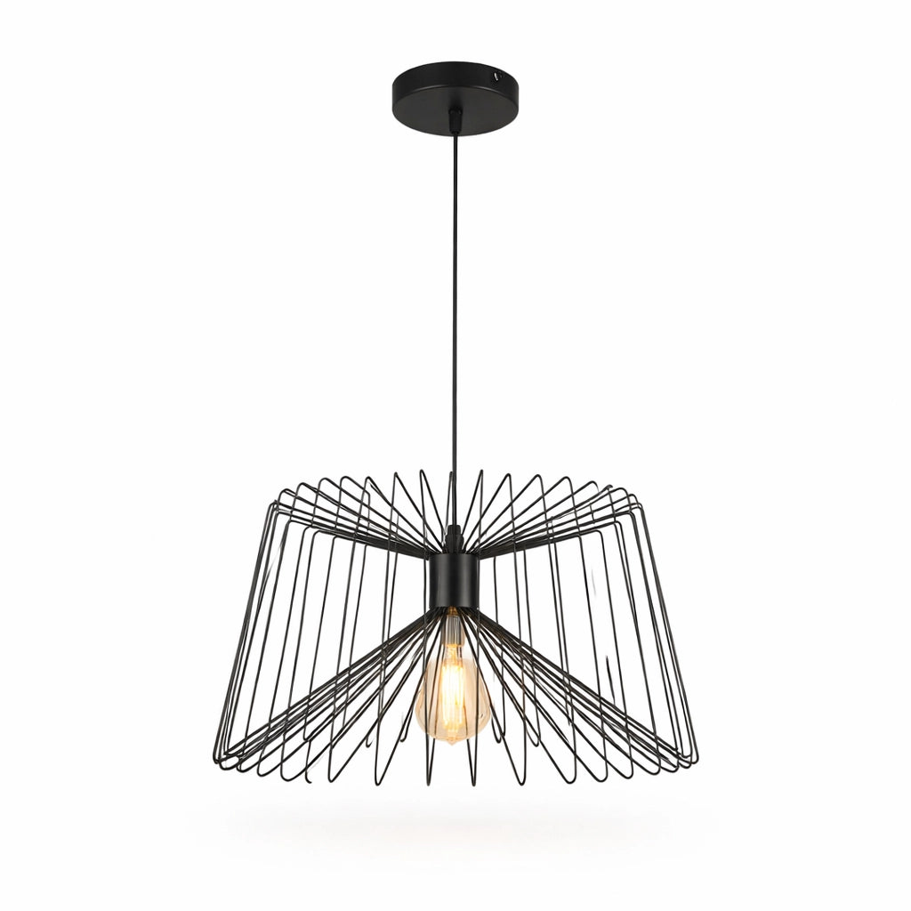 Lampadario a Sospensione Industriale Nero Metallo Attacco E27 Lampadina Non Inclusa Design Gabbia Moderno per Cucina Sala da Pranzo Soggiorno