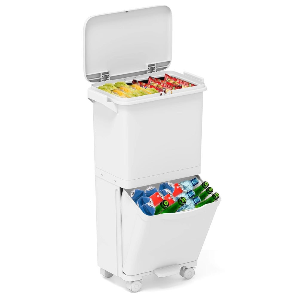 Bidone della Spazzatura da Cucina 36L, Doppio Strato con 3 Secchi Rimovibili, Etichette per Classificazione, Contenitore con Ruote per Raccolta Differenziata(36 L)