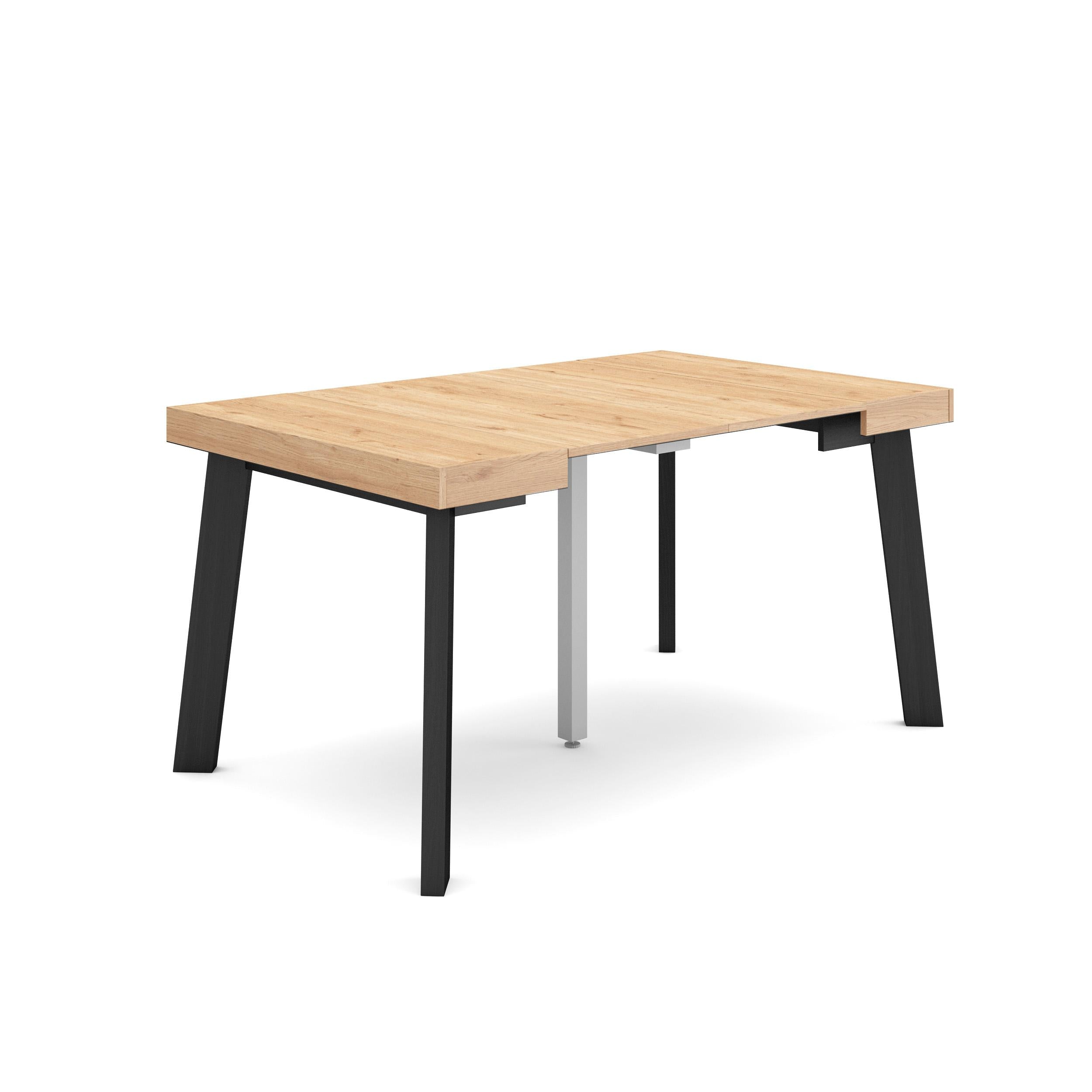 Consolle allungabile, 140x90x73cm, Per 6 persone, Gambe in legno, colore Rovere e nero RF3032