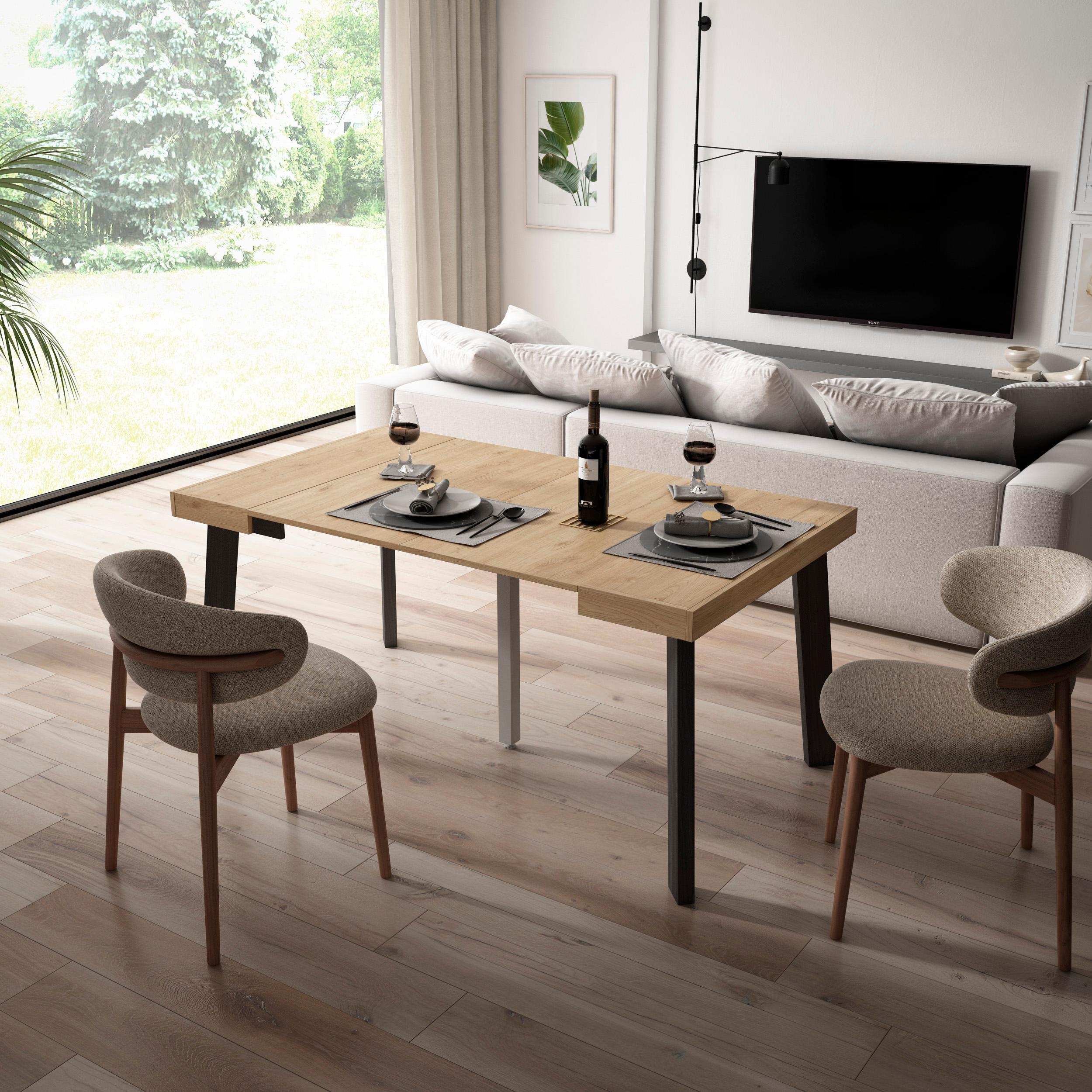 Consolle allungabile, 160x90x73cm, Per 8 persone, Gambe in legno, colore Rovere RF3140