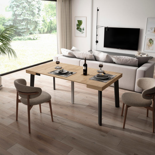 Consolle allungabile, 180x90x73cm, Per 8 persone, Gambe in legno, colore Rovere RF3000