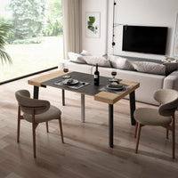 Consolle allungabile, 160x90x73cm, Per 8 persone, Gambe in legno, colore Rovere e nero RF3142