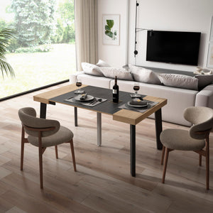 Consolle allungabile, 160x90x73cm, Per 8 persone, Gambe in legno, colore Rovere e nero RF3142