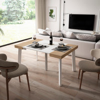 Consolle allungabile, 140x90x73cm, Per 6 persone, Gambe in legno, colore Rovere e bianco RF3122