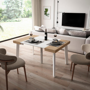 Consolle allungabile, 140x90x73cm, Per 6 persone, Gambe in legno, colore Rovere e bianco RF3122