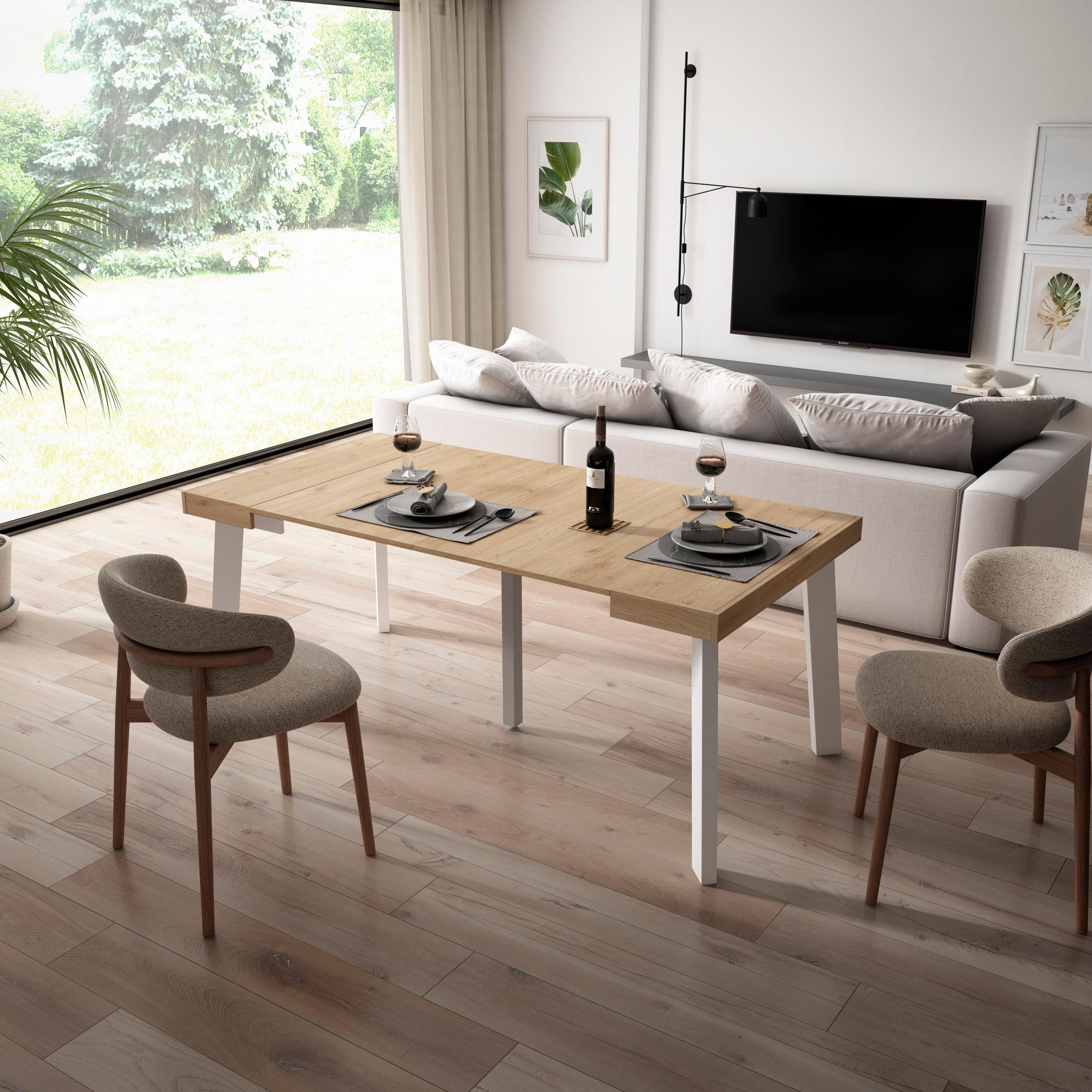 Consolle allungabile, 180x90x73cm, Per 8 persone, Gambe in legno, colore Rovere RF2987