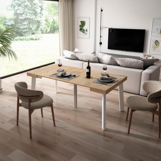 Consolle allungabile, 180x90x73cm, Per 8 persone, Gambe in legno, colore Rovere RF2987