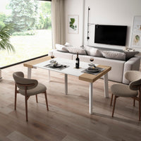 Consolle allungabile, 180x90x73cm, Per 8 persone, Gambe in legno, colore Rovere e bianco RF2989