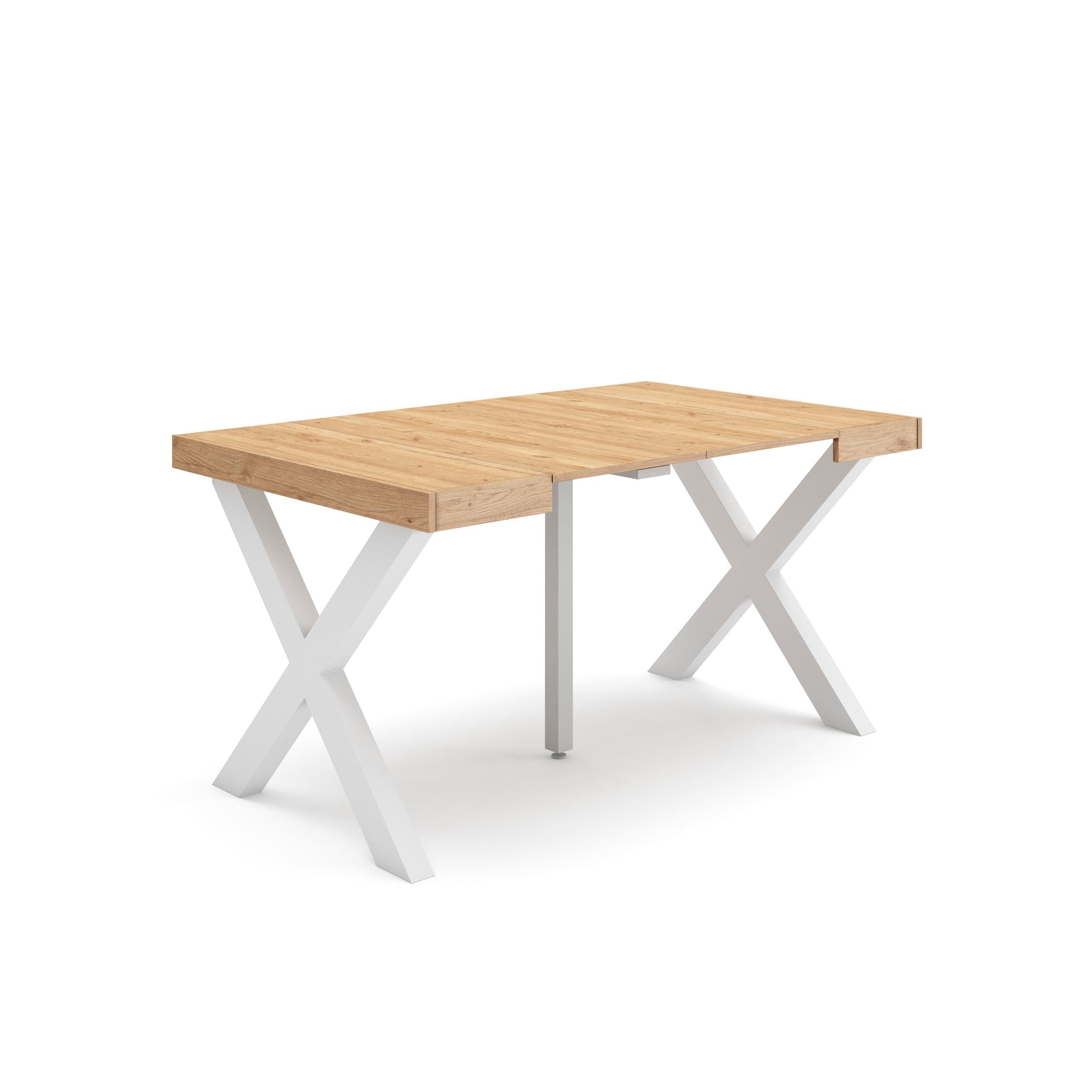 Consolle allungabile, 58 fino 140x90x73cm, Per 6 persone, Gambe in legno, colore Rovere RF2719