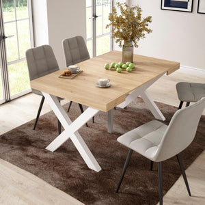 Consolle allungabile, 58 fino 140x90x73cm, Per 6 persone, Gambe in legno, colore Rovere RF2719