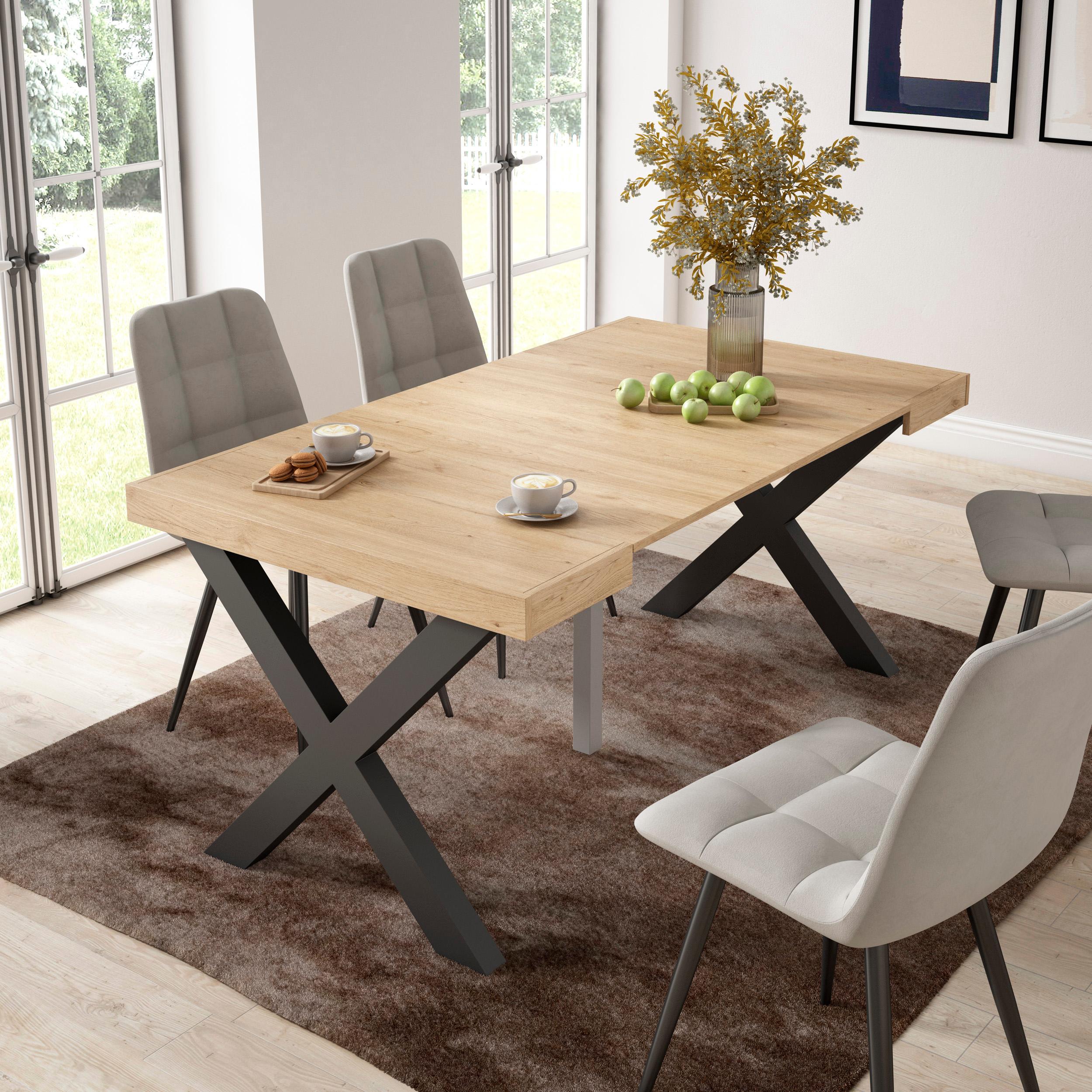 Consolle allungabile, 58 fino 160x90x73cm, Per 8 persone, Gambe in legno, colore Rovere RF2755