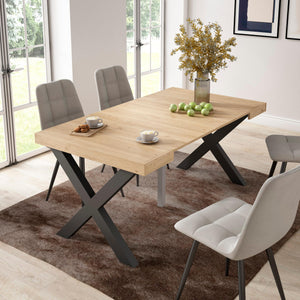 Consolle allungabile, 58 fino 160x90x73cm, Per 8 persone, Gambe in legno, colore Rovere RF2755