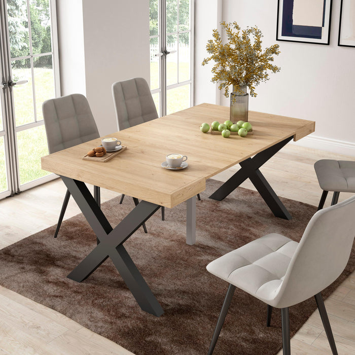 Consolle allungabile, 58 fino 160x90x73cm, Per 8 persone, Gambe in legno, colore Rovere RF2755