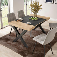 Consolle allungabile, 58 fino 140x90x73cm, Per 6 persone, Gambe in legno, colore Rovere e nero RF2727