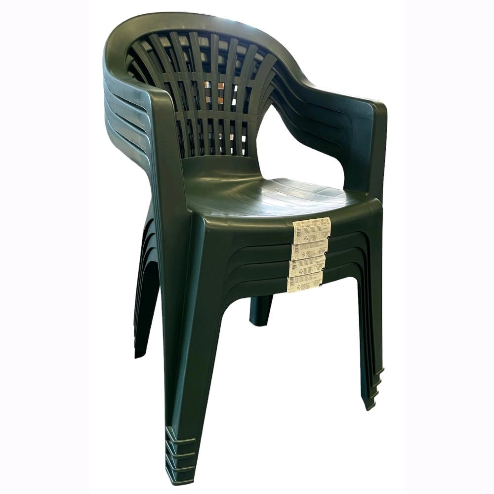 Set 4 Sedie in Polipropilene da Giardino Colore Verde Impilabile con Braccioli Mod. Nizza