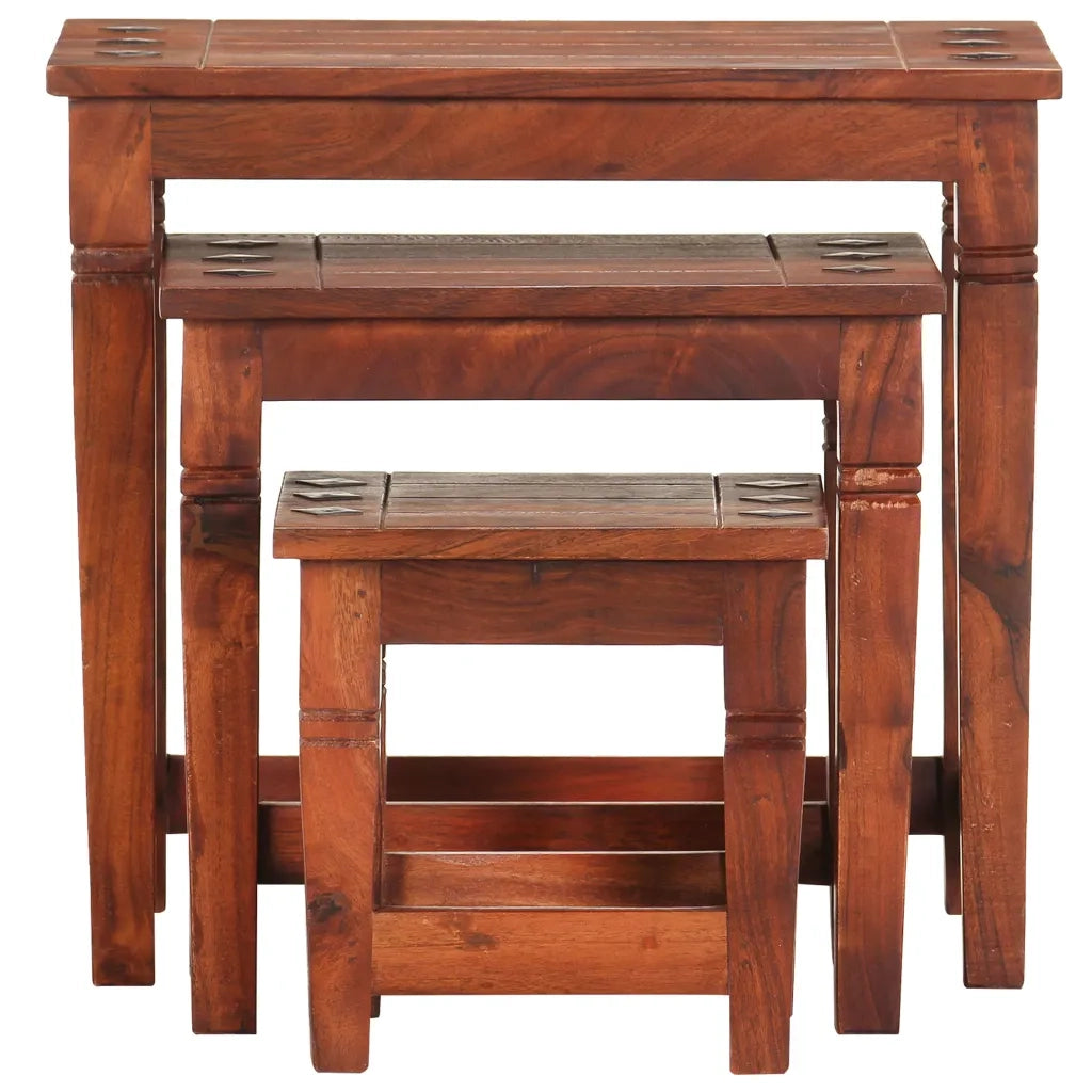 Tavolini Impilabili 3 pz in Legno Massello di Acacia 286263