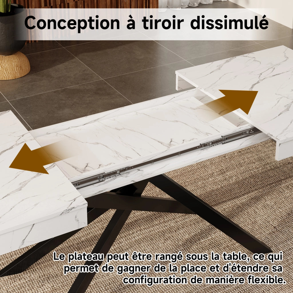 Tavolo da pranzo allungabile per 6-8 persone con piano spesso e gambe incrociate in MDF bianco per interni moderni